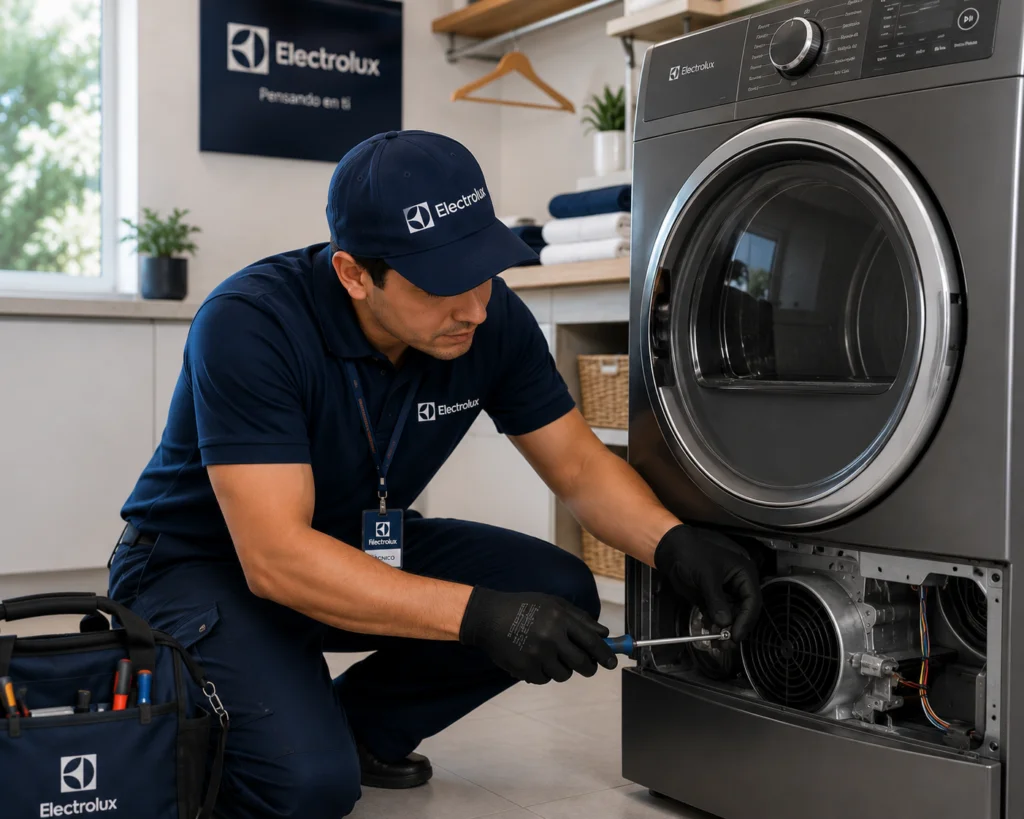 Técnico autorizado Electrolux documentando una reparación en Bucaramanga