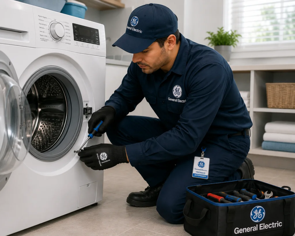 Técnico General Electric atendiendo centro de lavado GE Unitized en Bucaramanga