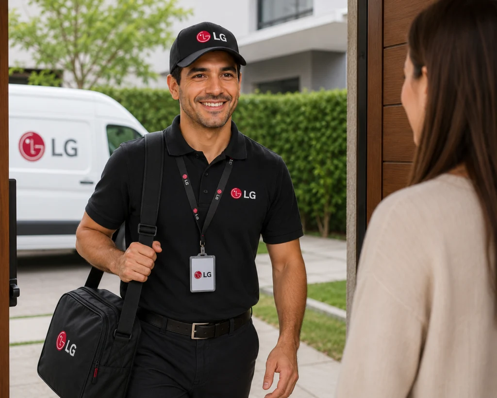 Técnico autorizado LG llegando a un domicilio en Bucaramanga